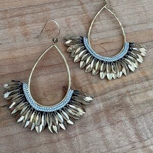 Elegant Stella & Dot Gold Pegasus Teardrop Statement Earrings